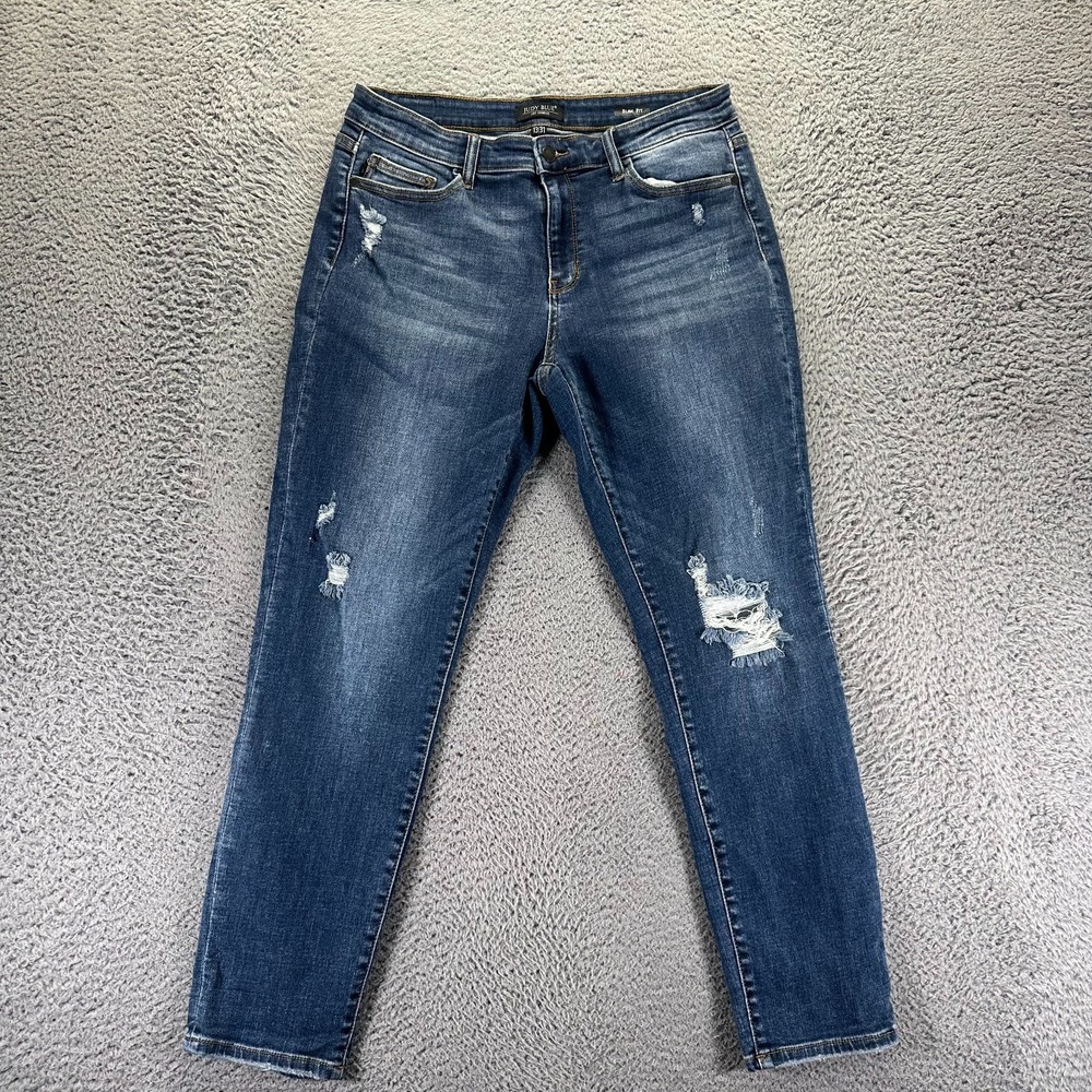 Judy Blue Jeans Womens 13 Blue Cotton Denim Tapered Slim Workwear Faded Stretch